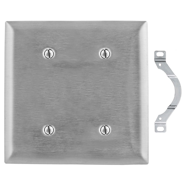 Hubbell Wiring Device-Kellems Wallplates and Boxes, Metallic Plates, 2- Gang, Blank, Standard Size, 430 Stainless Steel SS24L - main
